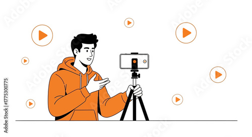 Online Content Creator Recording Video With Smartphone and Minimalist Elements