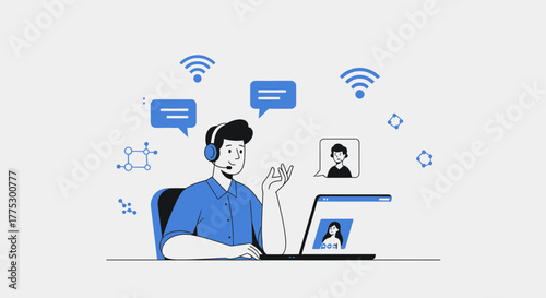 Online Customer Support And Video Conferencing Illustrative Concept for Modern Communication