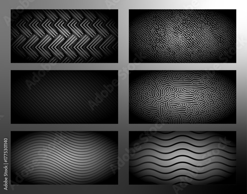 Seamless abstract black geometric and wavy line patterns with elegant shadow gradient effect – modern stylish background for wallpaper, design, and web graphics