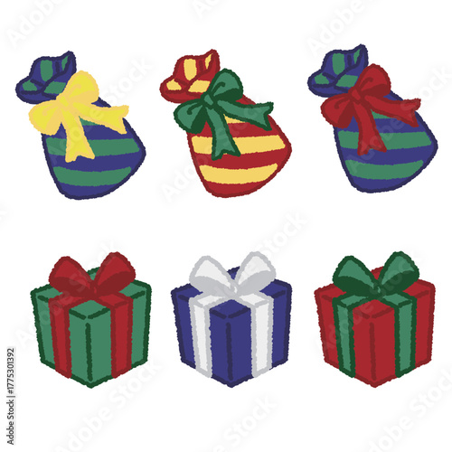 クリスマスの小物セット　箱型と袋型のプレゼント