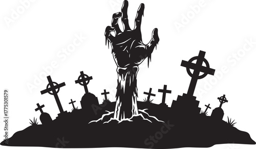 Zombie Hand Rising from Grave Silhouette – Halloween Horror Icon for Spooky and Gothic Design