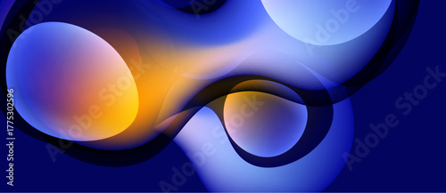 Abstract fluid shapes, vibrant colors blend. Orange, blue hues create dynamic composition. Smooth gradients suggest movement, depth.