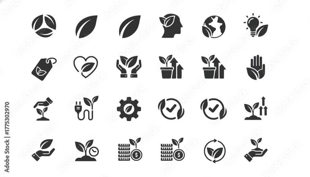 Fototapeta premium Ecofriendly and sustainability icon set on