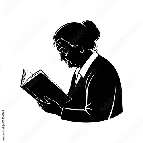  A Reflective Silhouette of an Elderly Woman Reading a Book Quietly