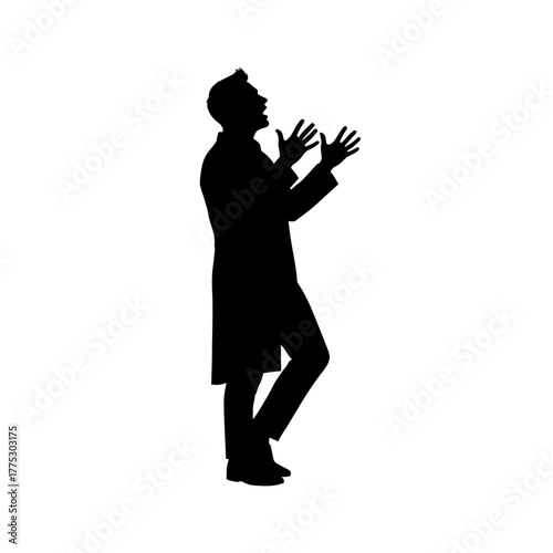 An Animated Black Vector Silhouette of a Male Storyteller Captivating an Audience