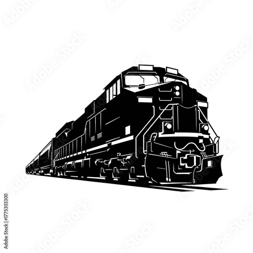 Powerful Freight Train Silhouette for Rail Transport and Industry