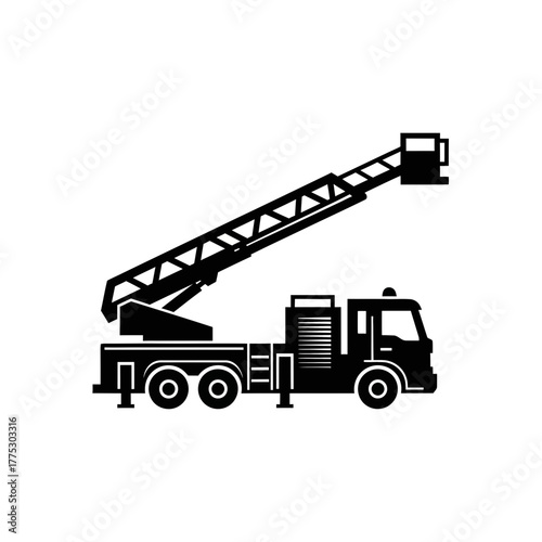 Robust Geometric Silhouette of a Fire Truck Extending Ladder for Rescue