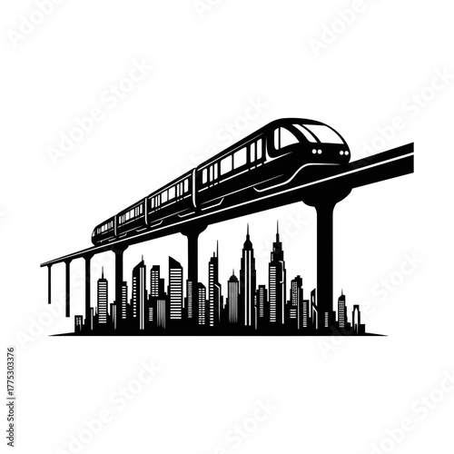  Visionary Architectural Silhouette of a Futuristic Monorail Above a City Skyline