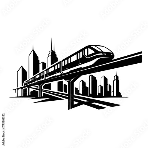  Visionary Architectural Silhouette of a Futuristic Monorail Above a City Skyline 