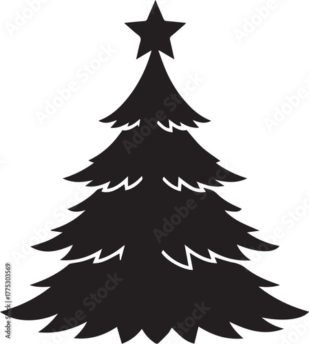 Christmas Tree Silhouette with Star – Classic Holiday Icon for Festive Seasonal Design and Decoration