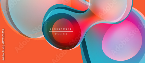 Abstract fluid shapes overlap, creating vibrant color gradients. Modern design features layered elements, smooth curves, dynamic composition.