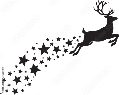 Christmas Reindeer Silhouette with Stars – Festive Holiday Icon for Santa, Sleigh, and Winter Themes