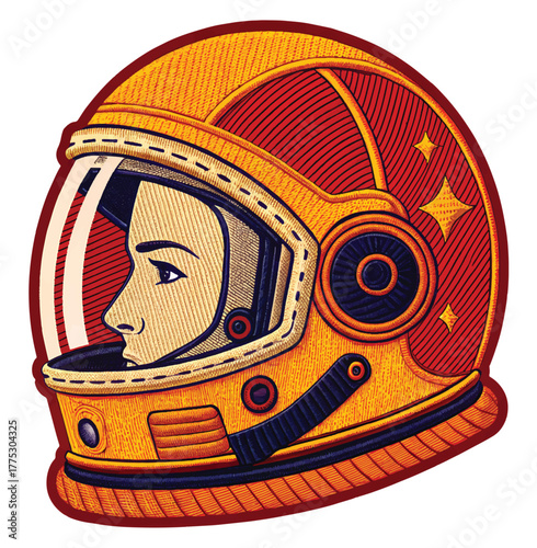 Intrepid astronaut in detailed vintage space helmet, exploring cosmic frontiers, inspiring dreams of the universe, adventure awaits, science and wonder
