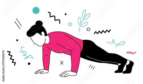 Minimalist Person Doing Pushups Exercise Vector Illustration