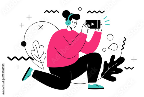 Person Filming Video Content with Phone Minimalist Flat Vector Illustration
