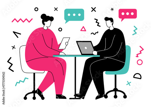 Minimalist Flat Vector Illustration of Person Following Up After Meeting