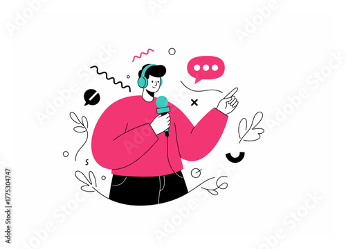 Live Stream Host Minimalist Vector Illustration