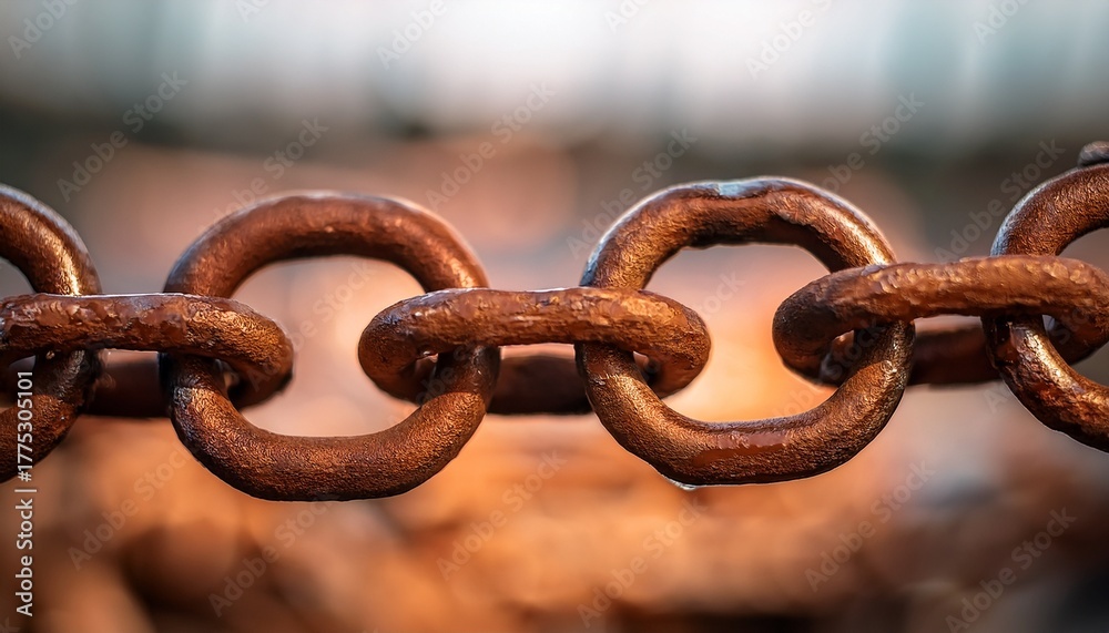 Obraz premium rusty metal chain links showcase weathering effects in a close up view with a blurred background