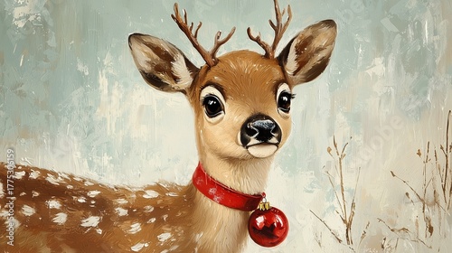 Festive Christmas desktop wallpaper illustration of a retro style reindeer, make your computer screen a cute christmas display