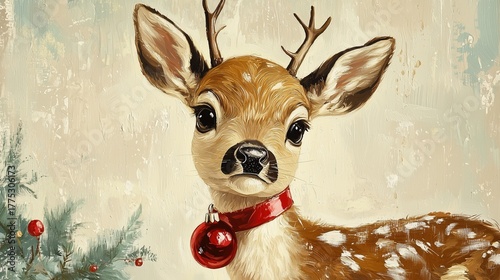 Festive Christmas desktop wallpaper illustration of a retro style reindeer, make your computer screen a cute christmas display