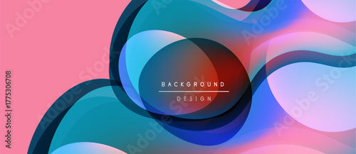 Abstract fluid shapes overlap. Pink, blue hues create modern design. Gradient colors offer dynamic visual effect. Minimalist composition.