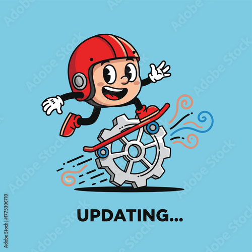 Cartoon Skater Dude on Gear A RetroStyle Update Illustration.
