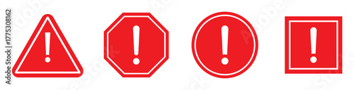 warning danger icon.  Caution alarm alert set, warn sign , attention vector icon, red color. Flat vector illustration.