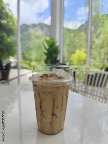 Ice coffee cup on the table