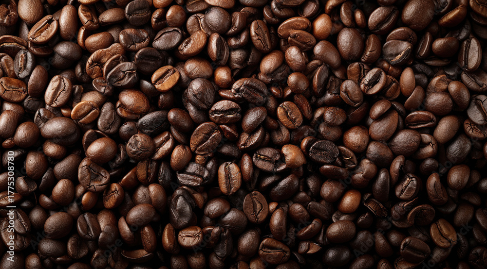 Fototapeta premium Roasted coffee beans - Close-up - Aromatic richness