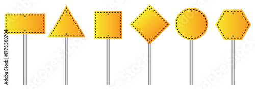Set of blank yellow road sign. Dangerous Sign, Plates Collection. Design Template of Road Sign. Road sign icon, vector illustration . 