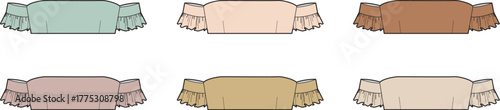 Collection of six different color illustrations of a ruffle shoulder blouse, perfect for fashion designs