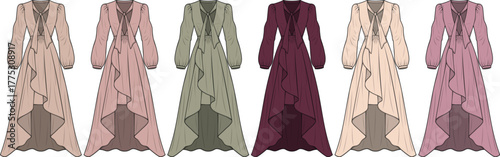 Elegant Dress Variations A Colorful Array of Long Dresses in Different Hues for Fashion Design and Style Inspiration