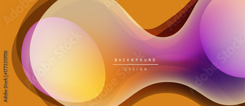 Abstract fluid shapes blend, creating warm orange, purple gradients. Modern design evokes movement, energy, visual interest. Background text present.