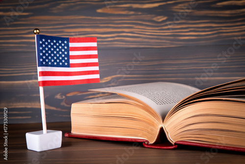 American flag and open book representing civics education