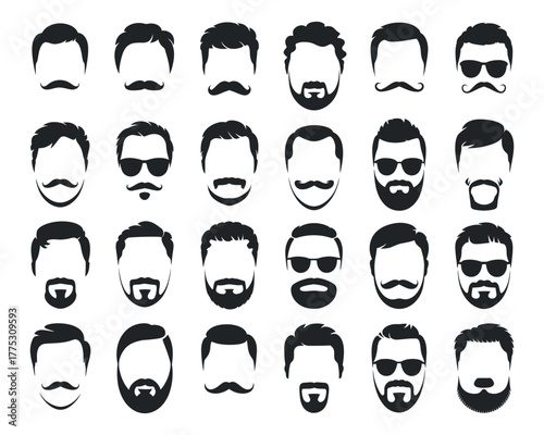 Diverse Set of Men’s Hairstyles, Beards, and Mustaches