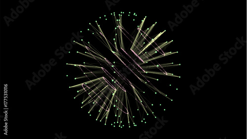 Vector futuristic colors sphere of particles and lines. Network connection big data. Abstract technology background.