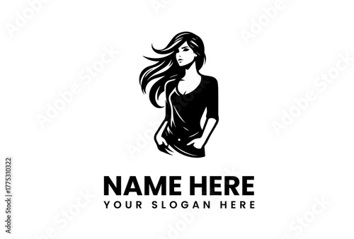 Elegant vector silhouette of a beautiful woman with long, flowing hair, representing a modern symbol for the fashion and beauty industry