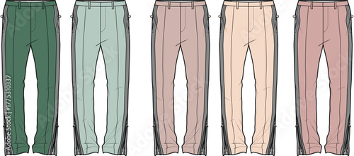 Collection of stylish casual trousers in various pastel and earthy tones, perfect for everyday wear