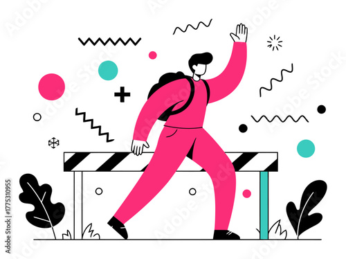 Minimalist Vector Illustration of Person Overcoming Obstacle