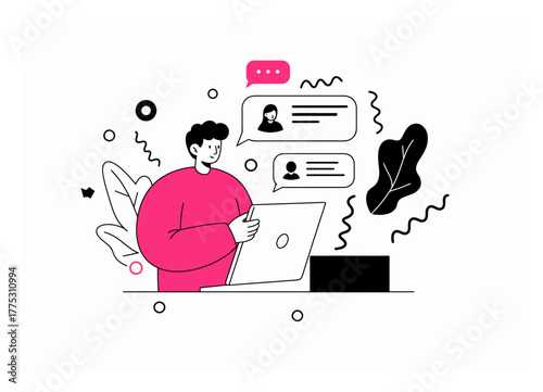 Minimalist Person Participating in Online Discussion Forum Vector Illustration