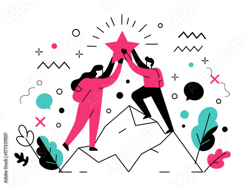 Minimalist Mountain Climber Reaching for the Stars