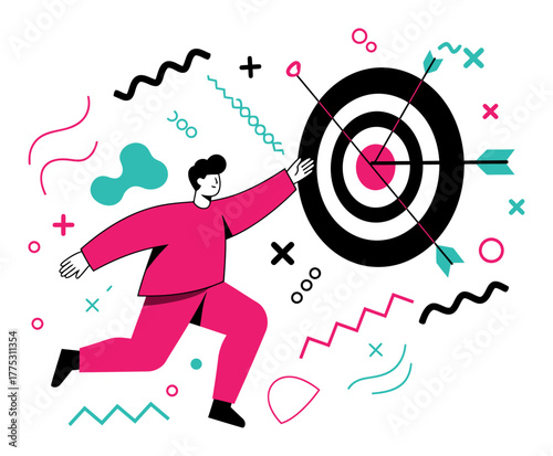 Minimalist Person Reaching for Target with Arrow