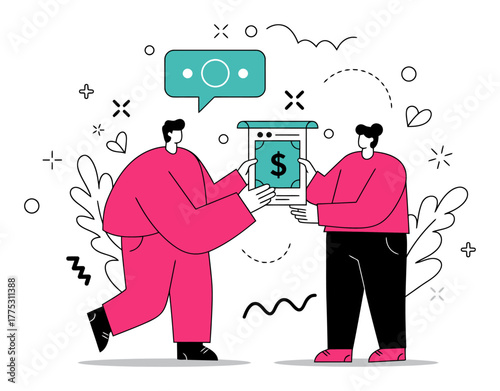 Direct Deposit Notification Illustration, Minimalist Flat Vector Art