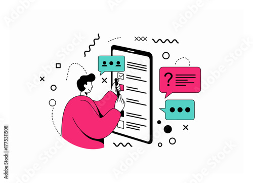 Person Responding to Survey Questions Minimalist Flat Vector Illustration