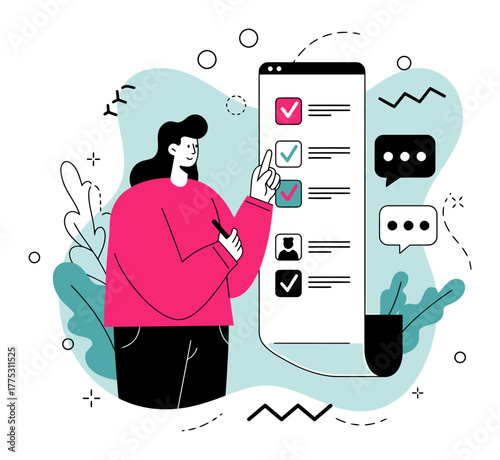 Person Responding to Survey Questions Minimalist Flat Vector Illustration