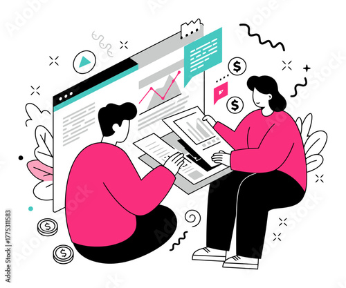 Minimalist Person Reviewing Transaction History Vector Illustration