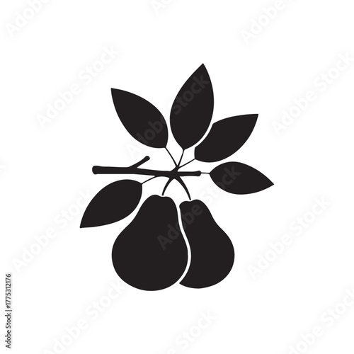 Twig with two pears leaves silhouette icon vector flat illustration