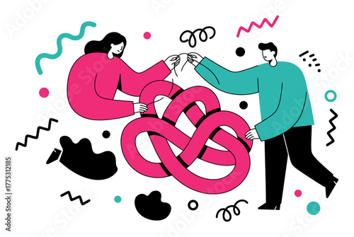 Person Untangling Knot Minimalist Flat Vector Illustration