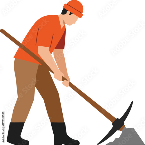 Miner digging earth with pickaxe construction worker vector