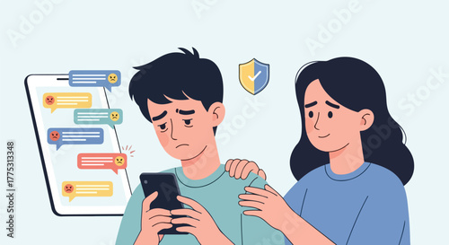 Stop Cyberbullying Flat Vector Online Awareness and Empathy Illustration